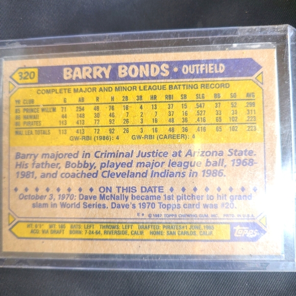 RARE 1987 BARRY BONDS ERROR ROOKIE CARD - Picture 4 of 5